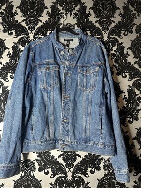 BR X Alex Costa Men's Medium Wash Denim Jacket with Stand Collar Size 2XL